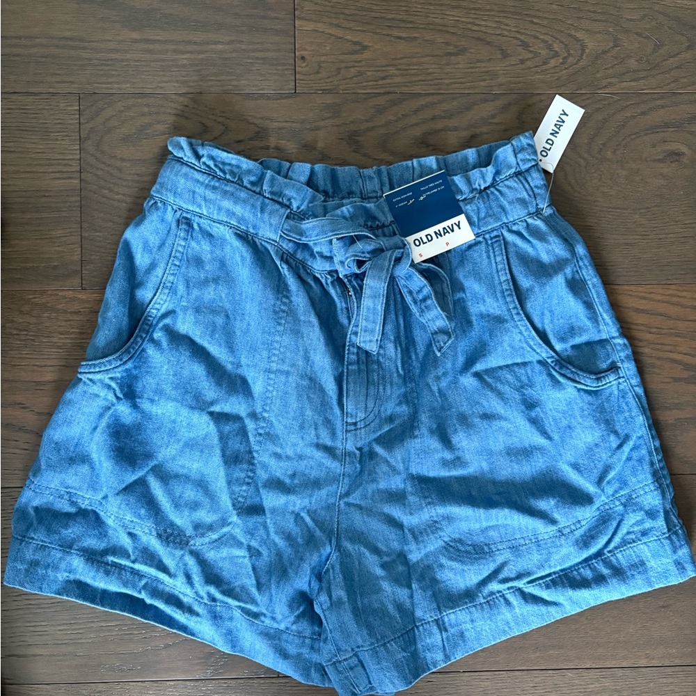 Old Navy Light Blue High-Waist Tie-Belt Denim Shorts